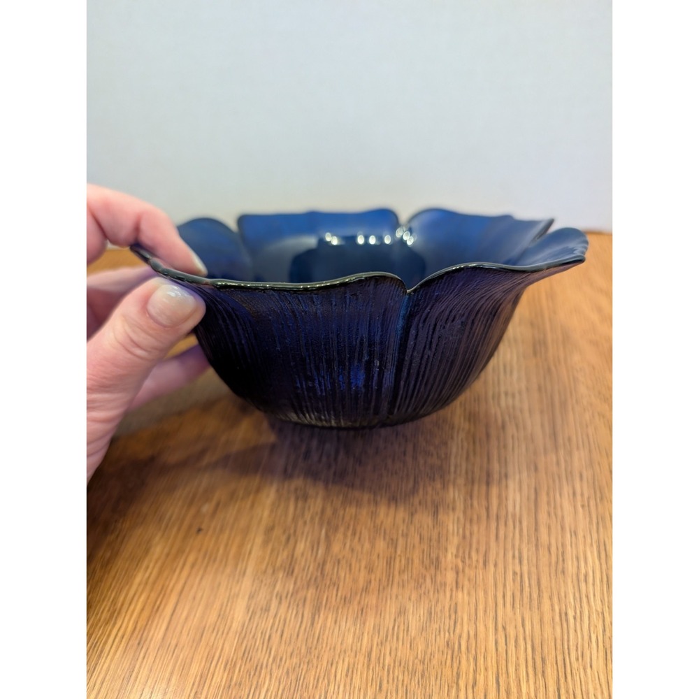 Cobalt Blue Arcoroc Lots Bowl, France, 6.5" Wide x 2.75 " Tall, Textured...